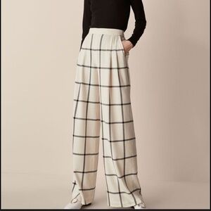 Massimo Dutti Cream Maxi Skirt with Black Windowpane Check